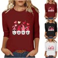 thumbnail image 1 of RKSTN Valentine's Day 3/4 Sleeve Tops for Women Oversized Crewneck Valentines Graphic Print Short Sleeve T Shirt Womens Casual Solid Round Neck Loose Comfy Three Quarter Sleeve Shirt Spring Clothes, 1 of 7