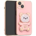 thumbnail image 1 of Funda para iPhone 12 con soporte oculto de oso, suave TPU, a prueba de golpes, 3D, con soporte de oso y protección para cámara, para mujeres y niñas, color rosa, 1 of 5
