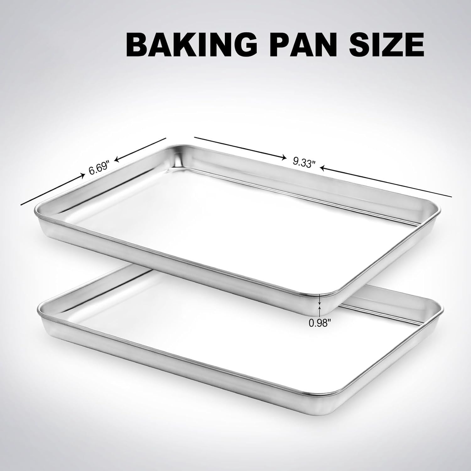 RUseeN Stainless Steel Sheet Cake Pan Set of 2, 9 x 6.7 x 0.98 Inches Small Baking Pan, Rectangular High-Sided Cookie Sheet Pan Fit for Toaster Oven, Non-Toxic & Heavy Duty, Dishwasher Safe