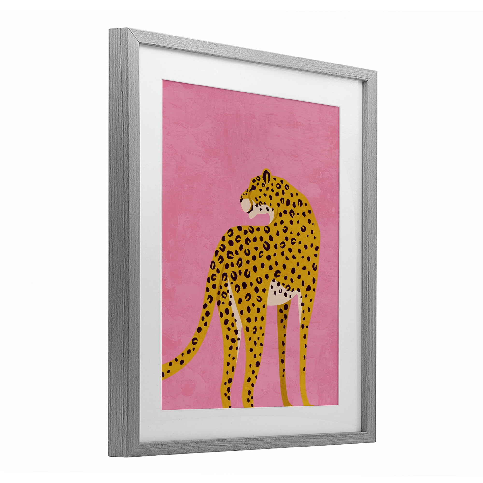 Stupell Industries Leopard on Pink Serenade Gray Framed Print Under Glass, design by Kim Allen