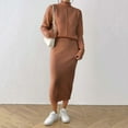 thumbnail image 4 of Roncen Women's Knitted Pure Color Two-Piece Set - Long Sleeve Turtle Neck Sweater with Skirt, Chic and Stylish Outfit, 4 of 6