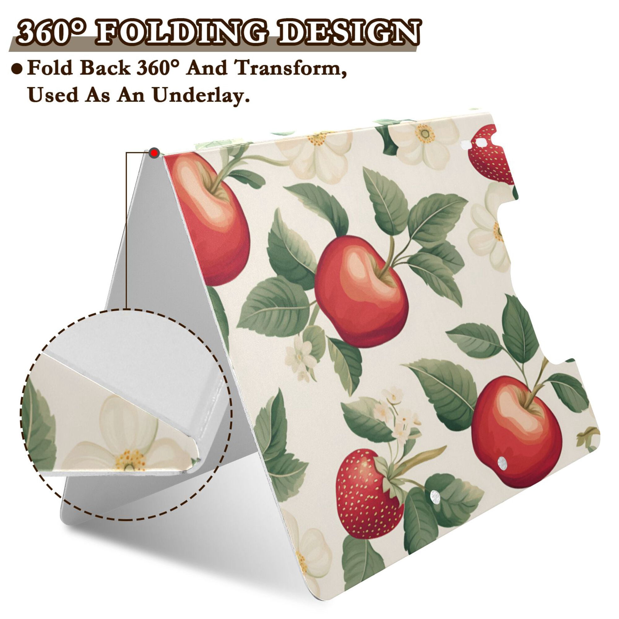 FORMRS A4 Clipboard Folder with Pen Holder Horizontal Foldable School Office Binder, Apples Flower Pattern