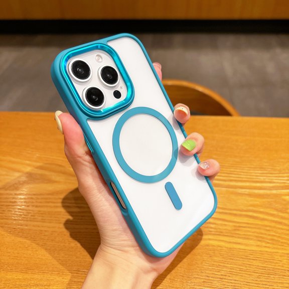for iPhone 16 Case, Compatible with Magsafe, Luxury Anti-Scratch Phone Case Magnetic Clear, Thin Slim Hard Shell Plastic & Shockproof Silicone Bumper for iPhone 16, Aqua