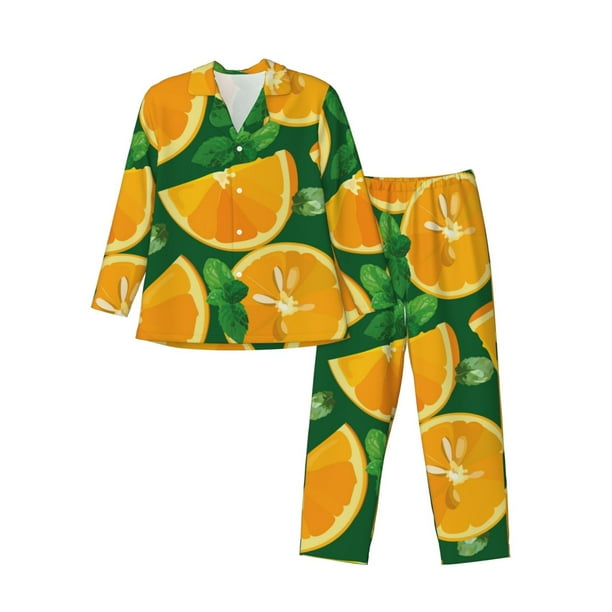 Balery Orange Pijama para Hombre de Dos Piezas con Manga Larga, Conjunto de Dormir y Descanso Suave con Bolsillos-Medium