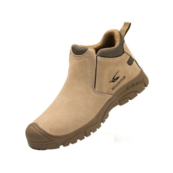 Crocowalk Womens Safety Boot Slip On Industrial Boots Heavy Duty Work Shoes Comfort Steel Toe Unisex Durable Puncture-proof Sand Color 7