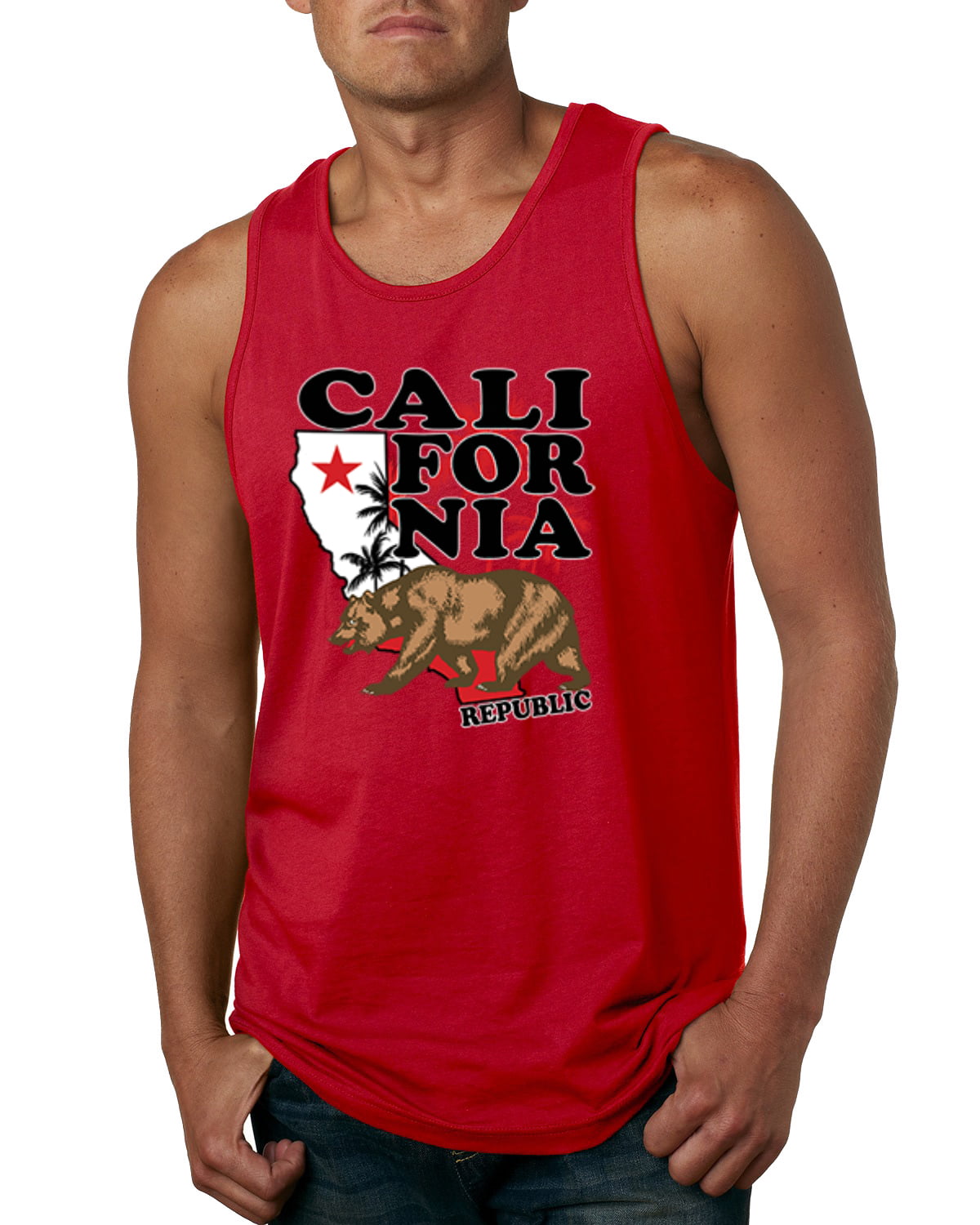 New Men's California Map Bear Red Tank Top Cali West Coast Graphic Tee V168