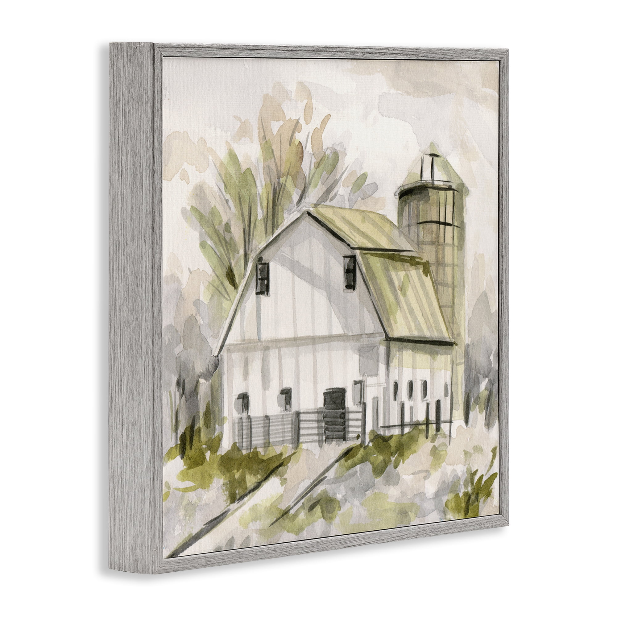 Stupell Industries Neutral Farmhouse Barn Scenery Painting Gray Framed Art Print Wall Art, 12 x 12