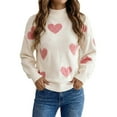 thumbnail image 1 of Chandail en Tricot Intarsia en Forme de Cœur – Chandail-Over Décontracté à Demi-Col Roulé Style Resort pour Femmes Rose G, 1 of 7