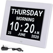 Digital Calendar Alarm Day Clock With 8" Large Screen Display, Am Pm, 5 Alarm, Dementia Clocks Led Electronic Desk Calendar Elderly Alarm Cloc