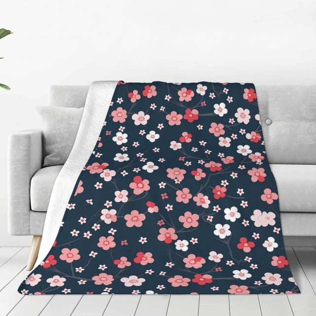 Fotbe Cherry Blossoms Manta de Franela Acolchonada con Estampado, Súper Suave y Esponjosa, Extra Grande para Sofá, Cama, Uso Todo el Año-60"x50"