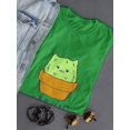 thumbnail image 3 of Kawaii Cactus Kitty Face Graphic Women Kelly Green T-Shirt, Female XX-Large, 3 of 4