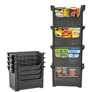 Skywin Plastic Storage Baskets, Stackable, Set of 4