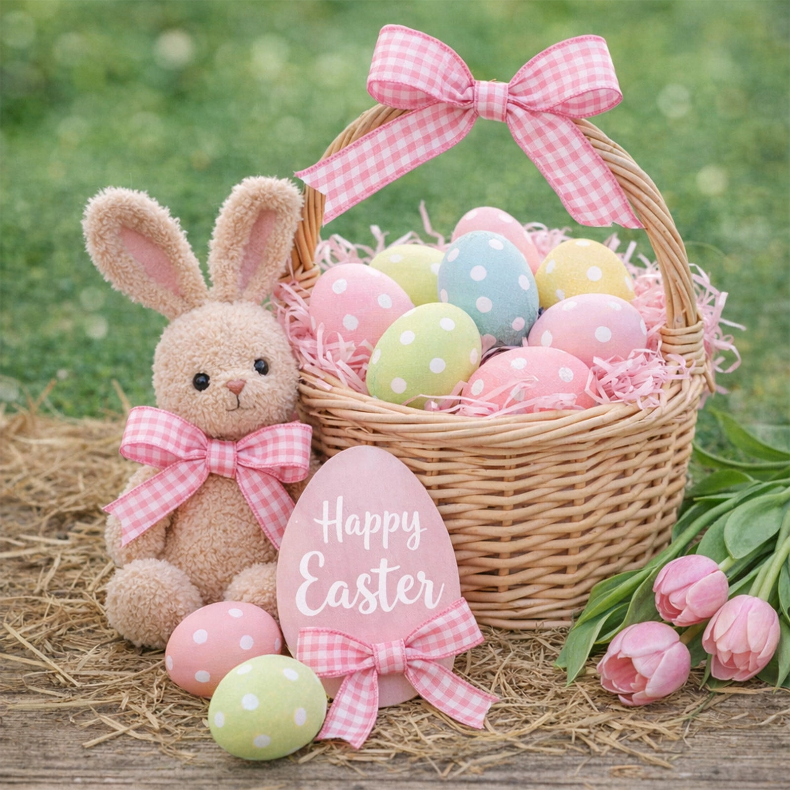 DAMAI Easter Wired Edge Ribbon Spring Floral Bunny Wired Ribbon Watercolor Easter Rabbit Flower Fabric Craft Ribbon for Gift Wrapping Floral Arrangement Wreath Bow DIY Crafts