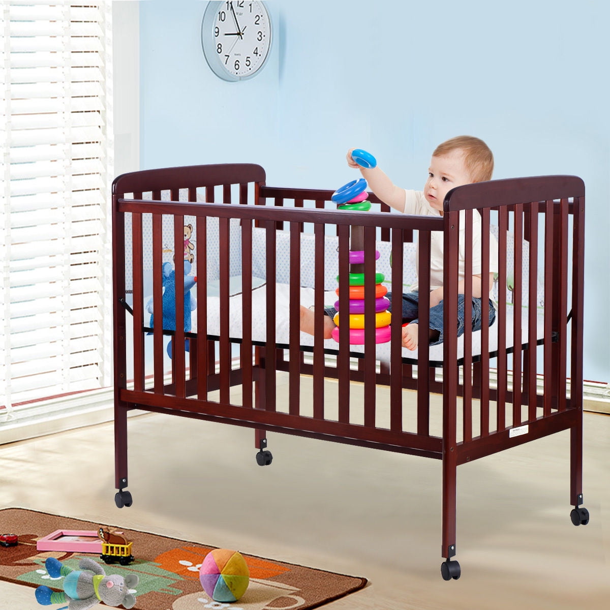 Costway Pine Wood Baby Cribtoddler Bed Convertible Nursery Infant Costway Pine Wood Baby Cribtoddler Bed Convertible Nursery Infant Newborn Cherry Natural