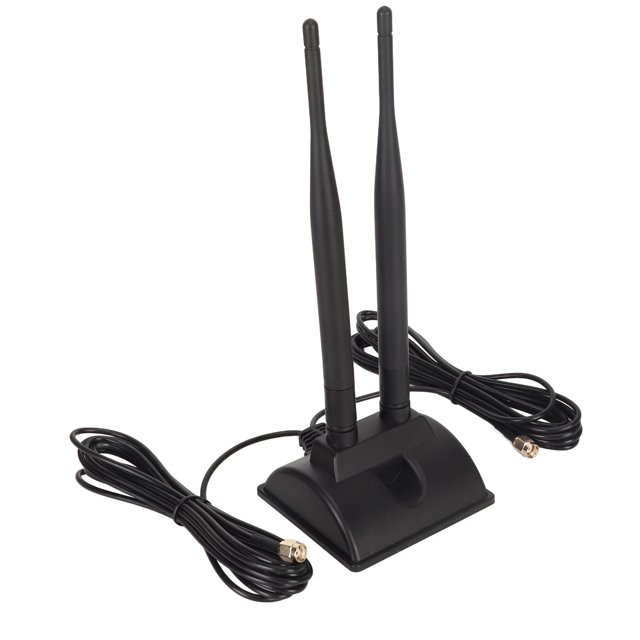 Double Antenne WiFi, Antenne 2.4GHz 5GHz 5.8GHz RP SMA Connecteur Mâle Base Ventouse pour Réseau Domestique