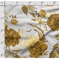 thumbnail image 2 of Soimoi Floral Printed, Japan Crepe SatinFabric, by The Yard 54 Inch Wide, Decorative Sewing Fabric for Dresses Kimonos Gowns, Mustard Yellow, 2 of 5