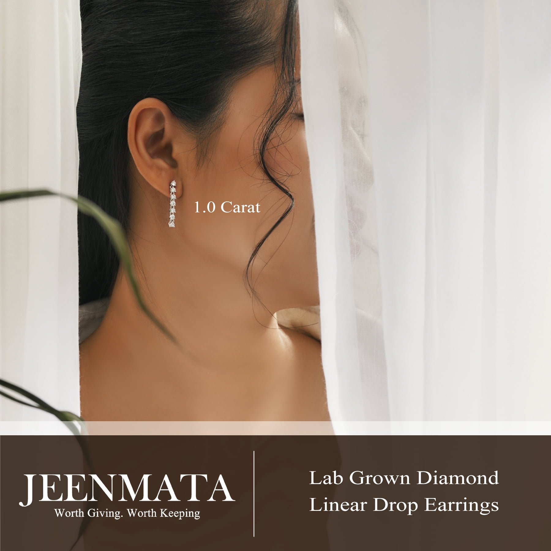 JeenMata 1 Carat Round Cut Lab Grown Diamond Linear Drop Earring - Classic Drop Earrings in 18K White Gold Plating for Women, Gift for Her