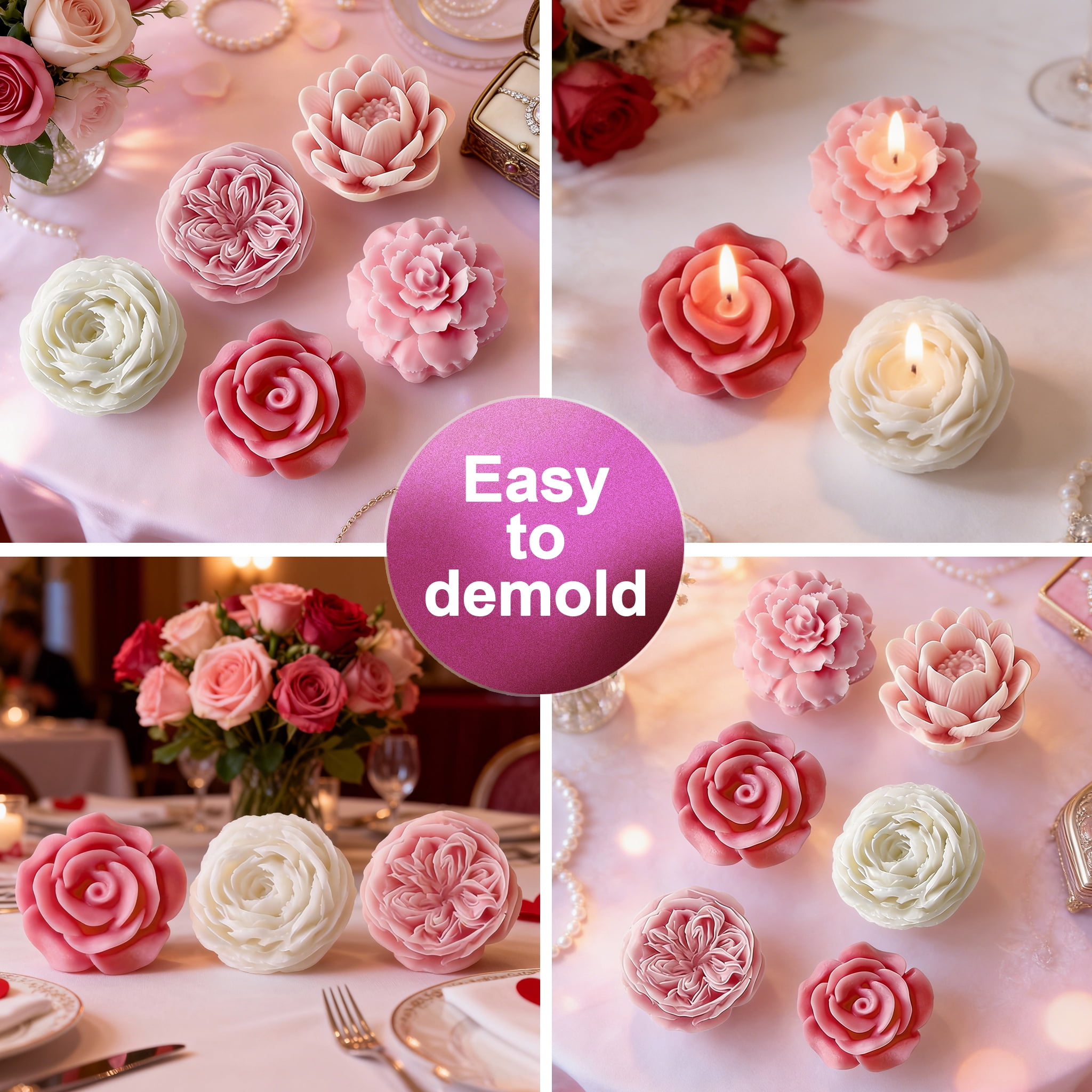 JDH Silicone Flower Candle Molds Set, Assorted Floral Shapes for DIY Aromatherapy Candle & Home Decoration