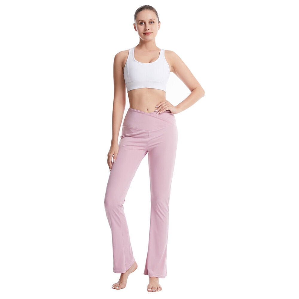 Pink Flare Yoga Pants for Women, V Crossover High Waisted Flare Workout  Pants