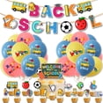 thumbnail image 2 of School Bus Cake Topper Set, Ruler Banner Party Supplies With Orange Ribbon And Decorative Emulsion Material For Welcome Party And Opening Season Decor 18Pc, 2 of 9