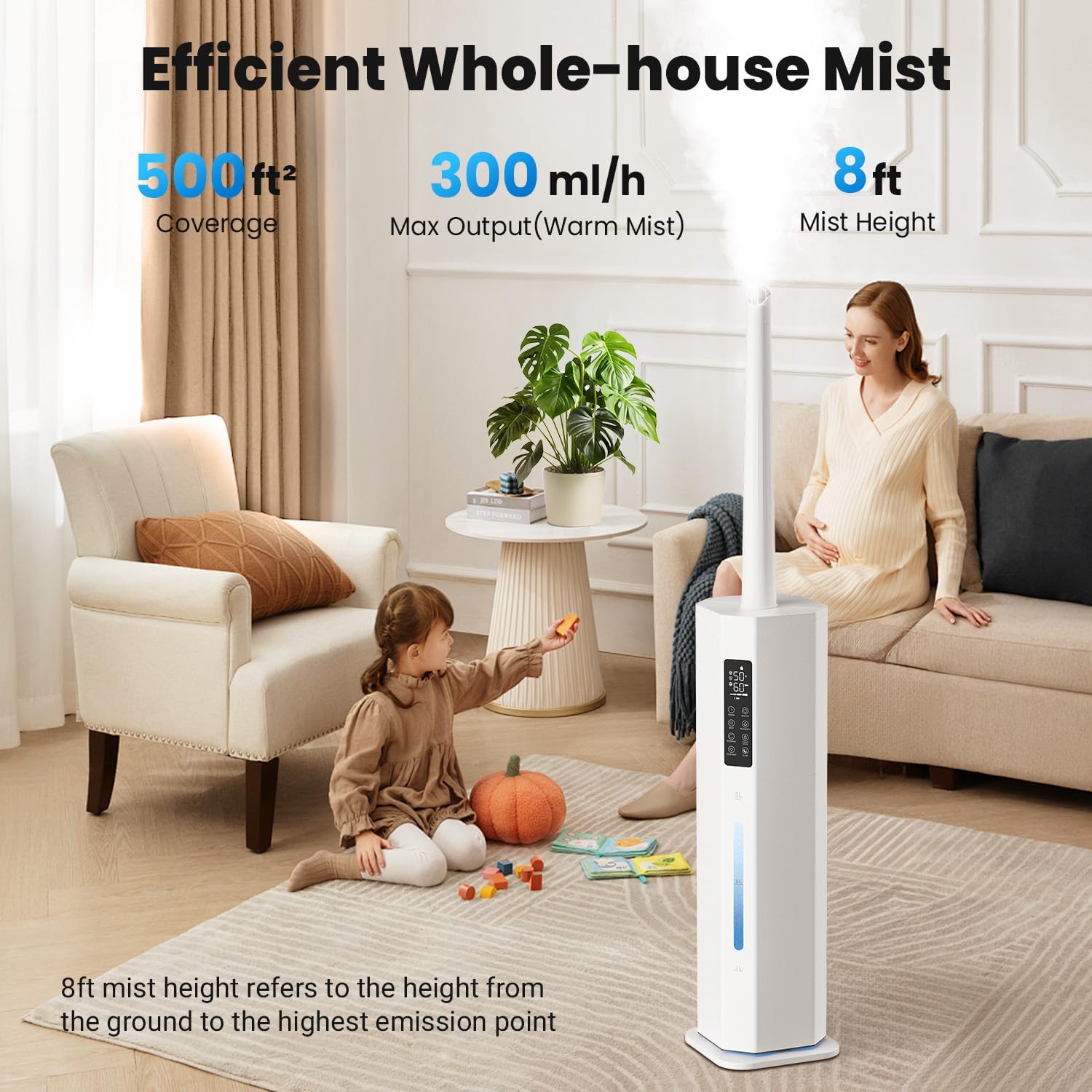 2.38Gal/9L Top Fill Cool Mist Humidifier for Large Room 500ft² 120H Last with Auto Mode 7-Color Light Humidistat Aroma Box Quiet Humidifiers for Plants Baby & Adults