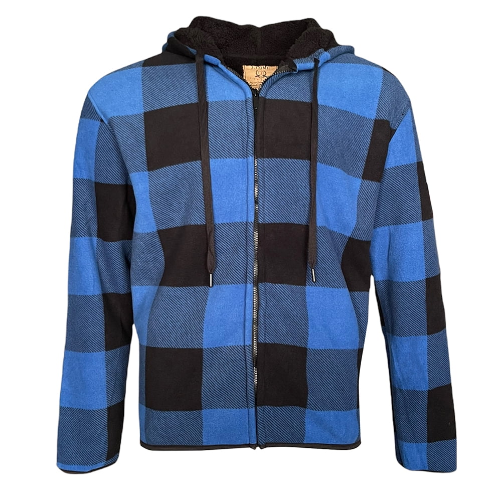 Men's Flannel Hoodie Sherpa Fleece Lined Plaid Zip Up Lightweight