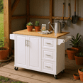 thumbnail image 3 of Homy Casa Multi-Purpose Rolling Utility Cart with Solid Wood Top, 3 Drawers, and Cabinet Storage, 3 of 8
