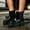 Black, variant on Women's Ankle Rain Boots, Glossy Waterproof Multi-Weather Pull-On Deep-Tread Sole Easy-Care Shoes Green 7
