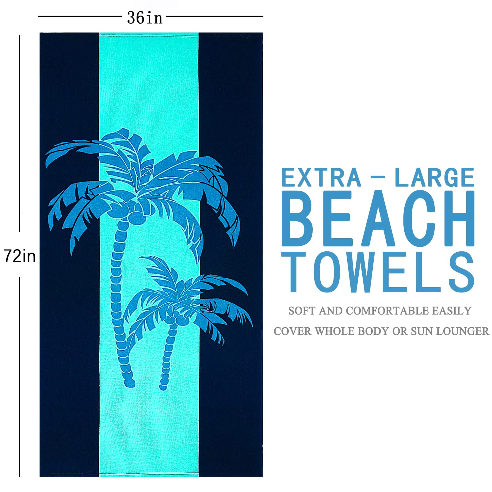 2 Pack Oversized Beach Towel Set, Extra Large Long XL Microfiber Pool Swim Towels, Quick Dry Super Absorbent Sandless Travel Towels Blanket Bluk, Adult Men Vacation Essentials ,74"x36"- Coconut Tree