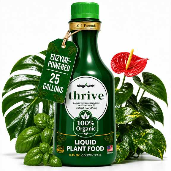 Biogrowth Organics Thrive Plant Food & Vitamin Supplement (8.45oz), Enzyme-Powered Root & Bud Booster with Humic Acid & B-Vitamins, Suitable for Hydroponics, Indoor & Outdoor Plants