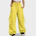 thumbnail image 2 of TTUHYWXI Women Cargo Pants Baggy Y2K Clothing Multi Pockets High Waist Loose Straight Leg Pants Vintage Grunge Clothes (Yellow, 4XL), 2 of 6