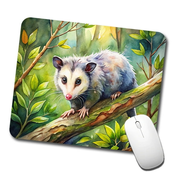Opossum In The Forest Watercolor Mouse Pad Low Profile Gaming Mat