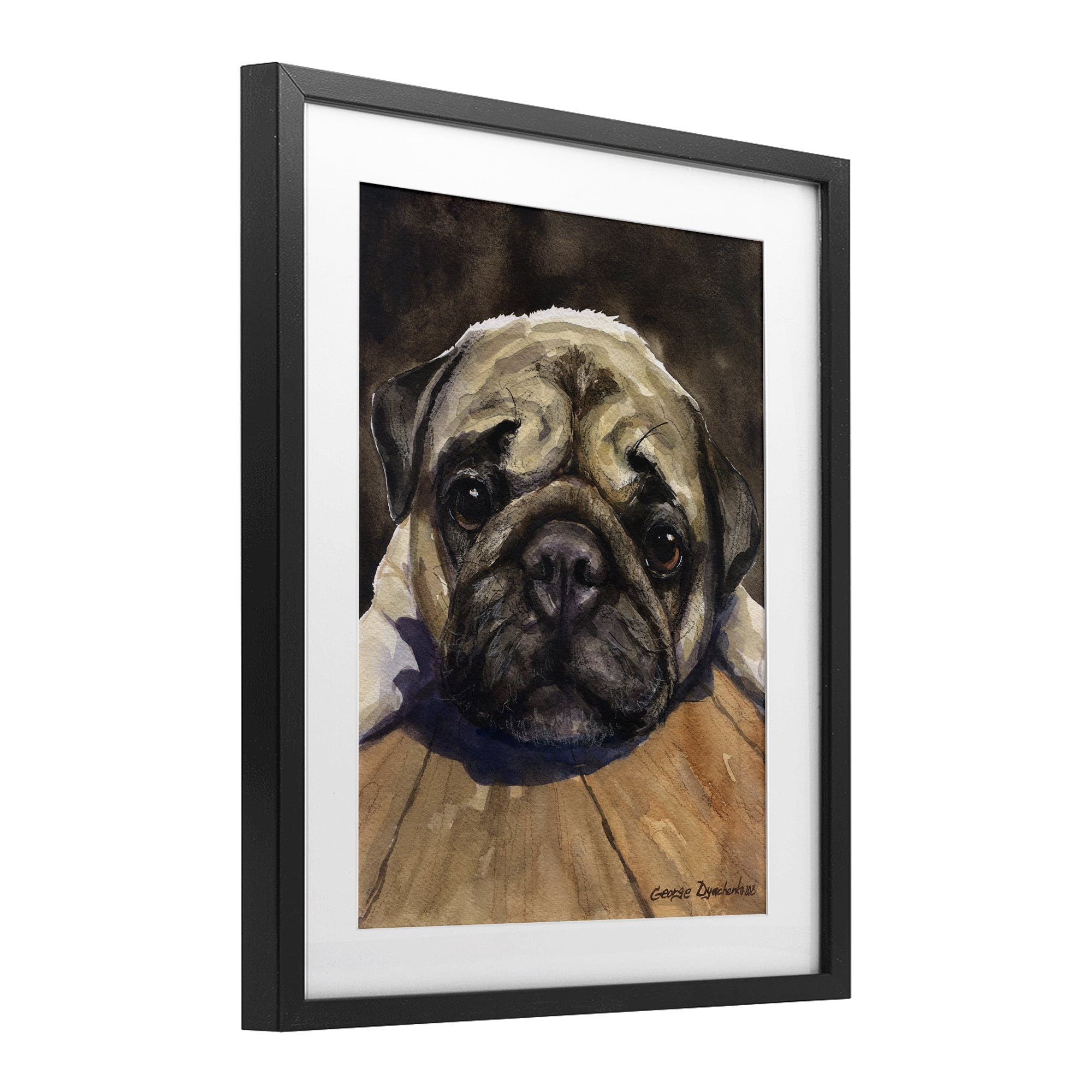Stupell Industries Pug Soulful Portrait Black Framed Print Under Glass, design by George Dyachenko