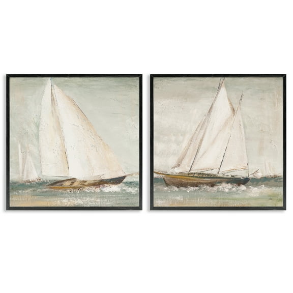 Stupell Industries Tall Ships at Sea Nautical & Beach Painting Black Framed Art Print Wall Art, 12 x 12, Set of 2