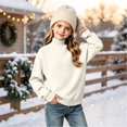 thumbnail image 3 of Girls Turtleneck Sweater Long Sleeve Pullover Tops Loose Fit Kids Casual Fall Winter Daily Knit Outfits, 3 of 6