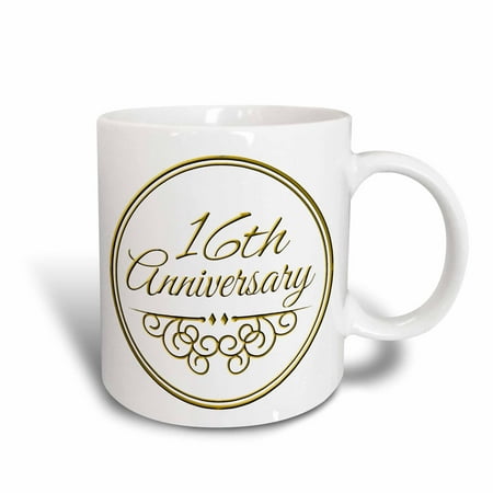 3dRose 16th Anniversary gift - gold text for celebrating wedding anniversaries -...