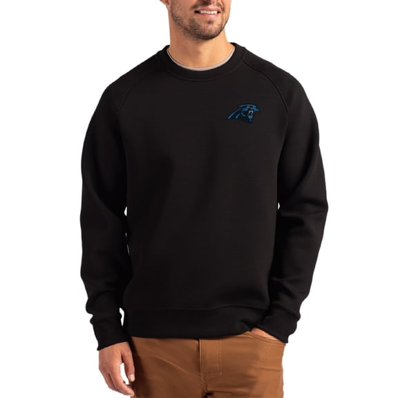 Men's Cutter & Buck Black Carolina Panthers Primary Logo Roam Recycled Raglan Pullover Sweatshirt