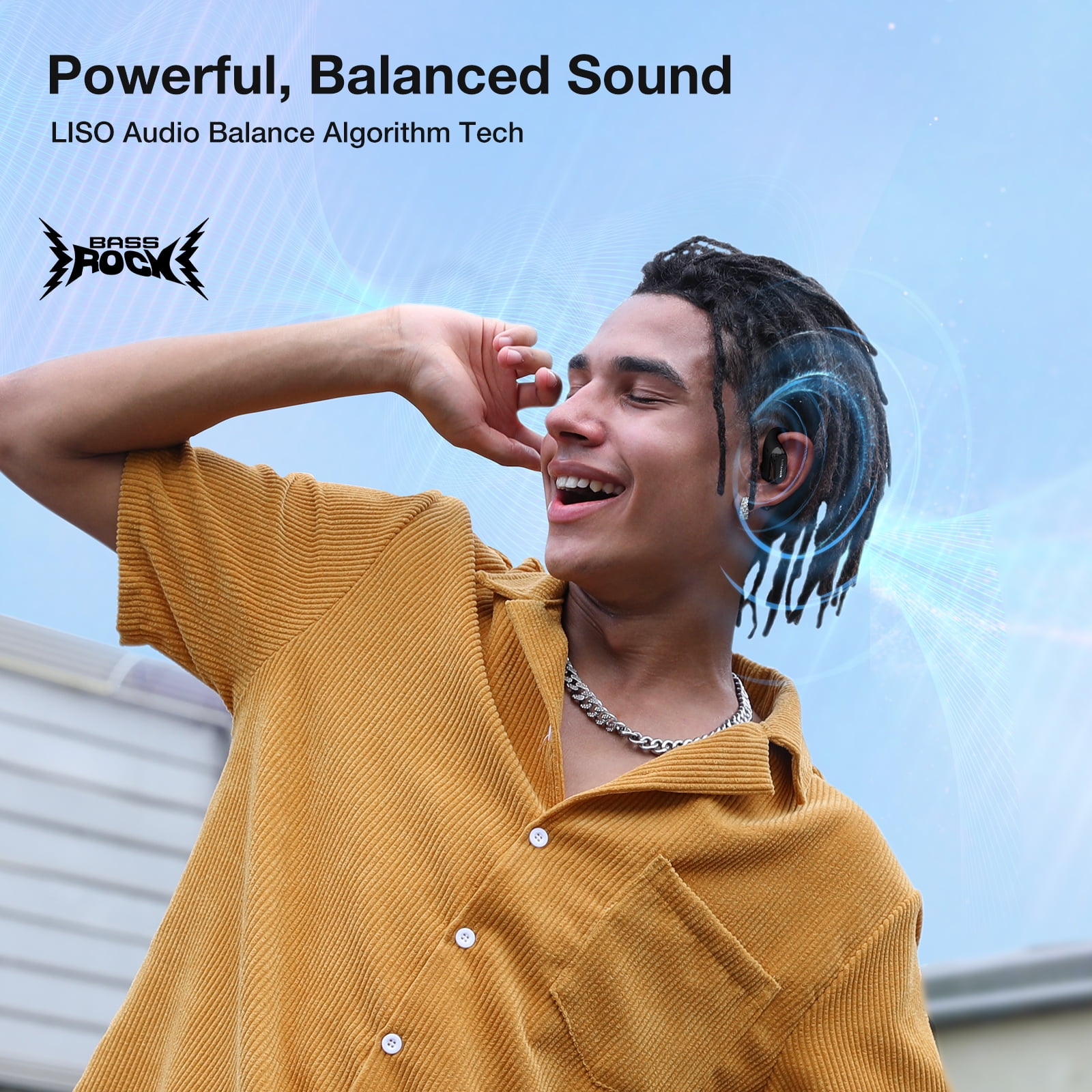 BlitzMax Open Ear Wireless Earbuds for iPhone & Android, Support APP, bluetooth V5.4 Wireless Earbuds, IPX5 Waterproof Sport Earphone