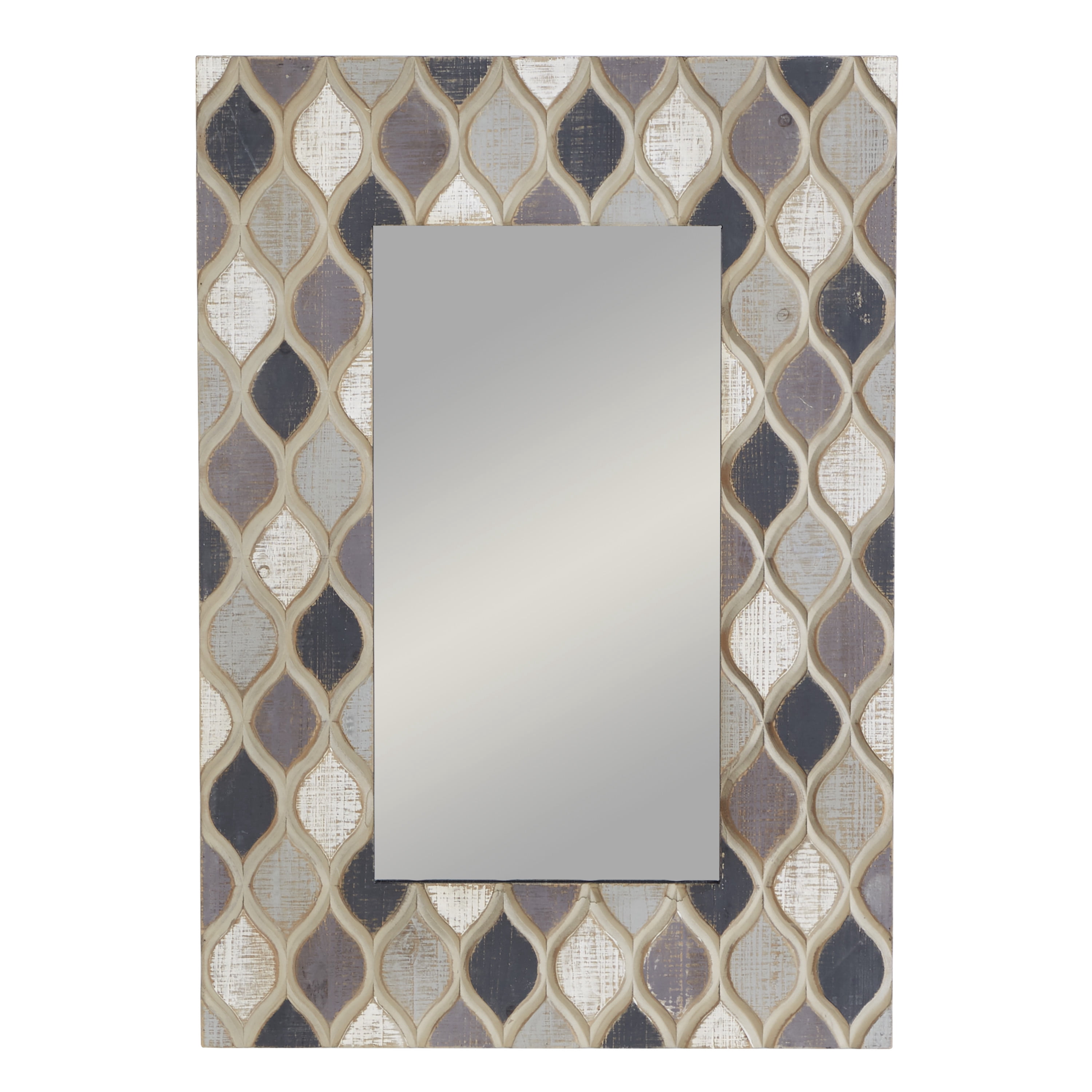 DecMode 28" x 40" Beige Wall Mirror with Diamond Pattern