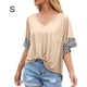 thumbnail image 1 of Camiseta de mujer de manga corta con estampado de cuello en V Top retorcido suelto de verano, albaricoque, S Inevent AP001233-09, 1 of 7