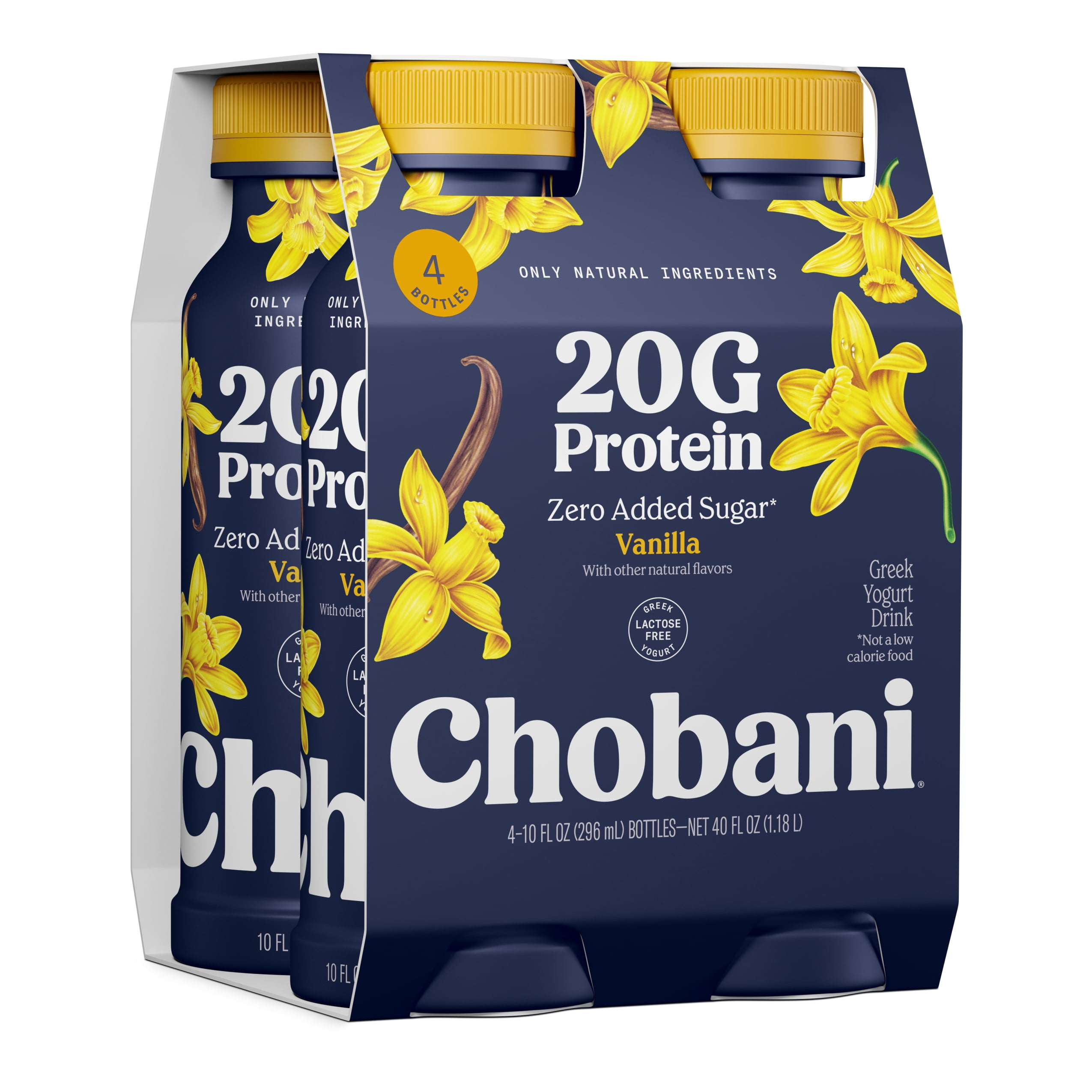 Chobani 20G Protein Low-Fat Greek Yogurt Drink, Vanilla, 10 fl oz Bottle, 4 Pack