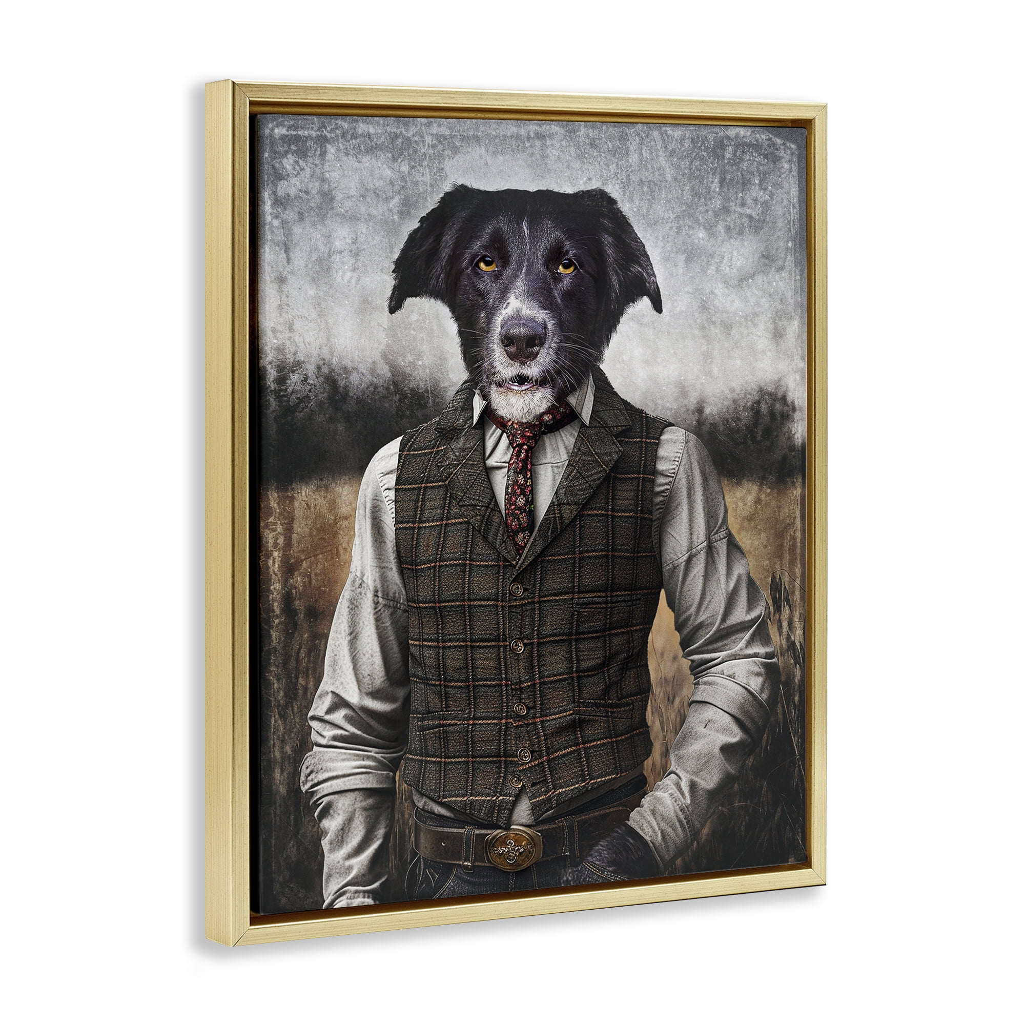 Stupell Industries Dog in Colonial Clothes Animals & Insects Painting Gold Floater Framed Canvas Art Print Wall Art, 25 x 31