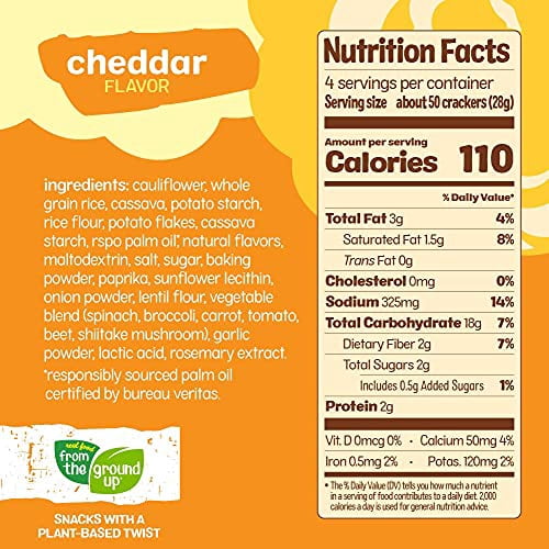 Real Food From The Ground Up Cauliflower Crackers Cheddar 6 Count 4 Ounce