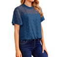thumbnail image 5 of ZXSXSY Women Crochet Dots Cutout Short Sleeves Mock Neck Blouse Top, 5 of 7