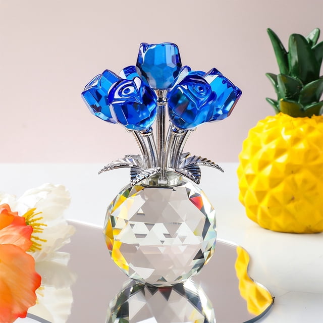 Eoozwa 1 Packs Crystal Rose Bouquet Glass Ornament Romantic Gift for Home Decor Wedding Anniversary Centerpiece Valentine's Day Decor