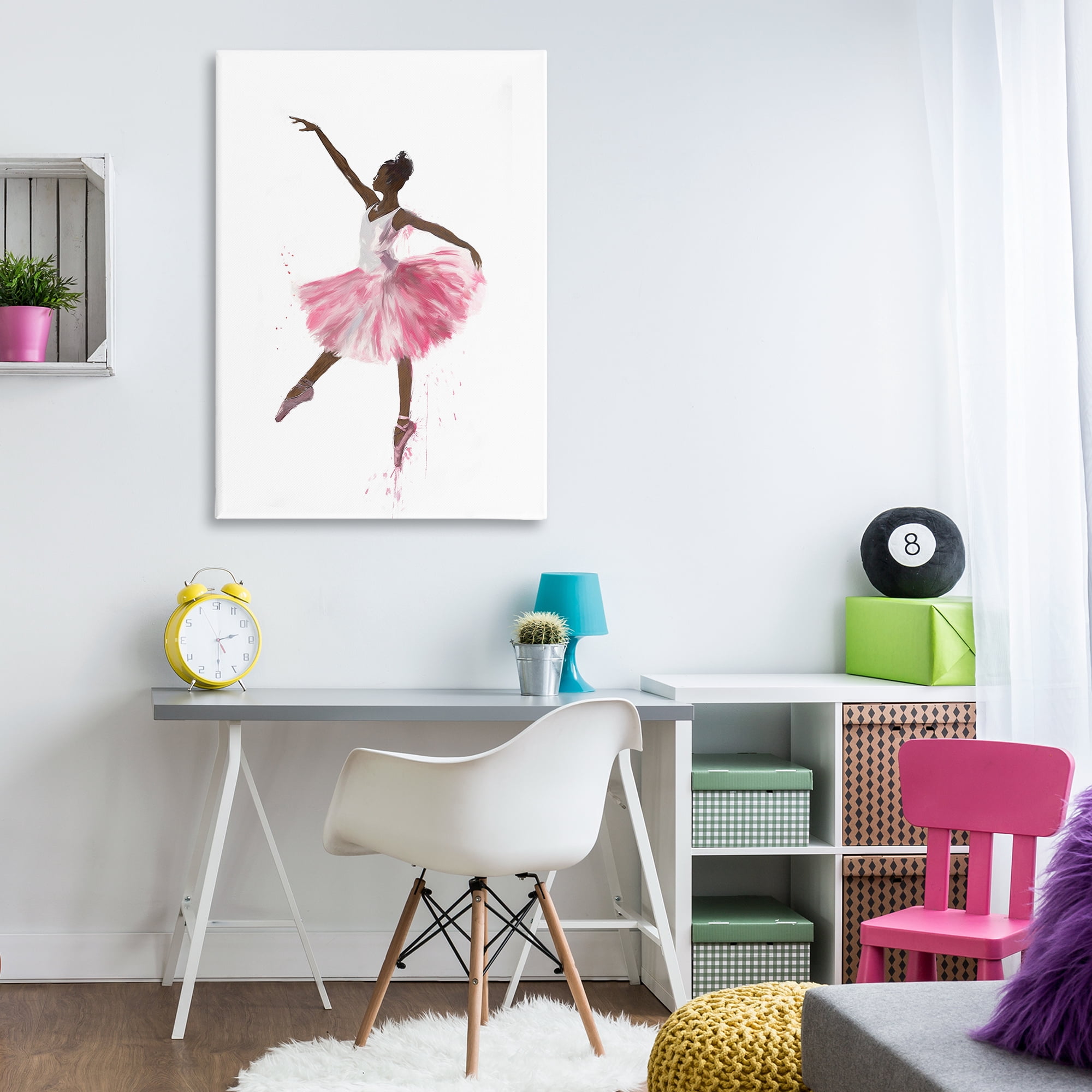 Stupell Industries Graceful Ballerina in Pink Novelty Painting Gallery Wrapped Canvas Art Print Wall Art, 30 x 45