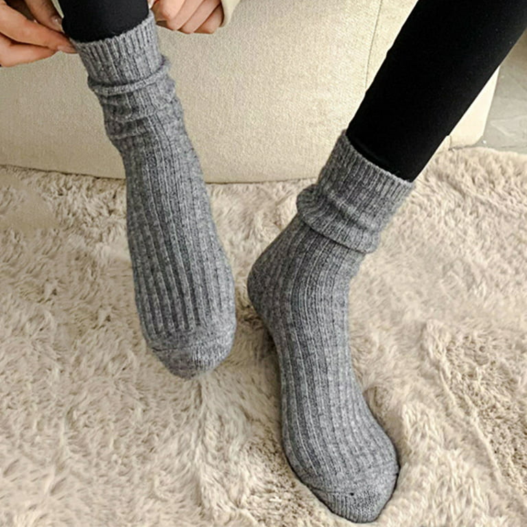D-GROEE 1 Pair Women's Thick Solid Color Mid Calf Socks Soft Cotton Winter  Warm Crew Socks for Women 