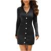 thumbnail image 4 of Sweater Dress for Women 2025 Trendy Casual Slim Fit Casual Single Breasted Long Sleeved V-Neck Sweater Dress Ribbed Knit Short Sweater Dress, 4 of 4