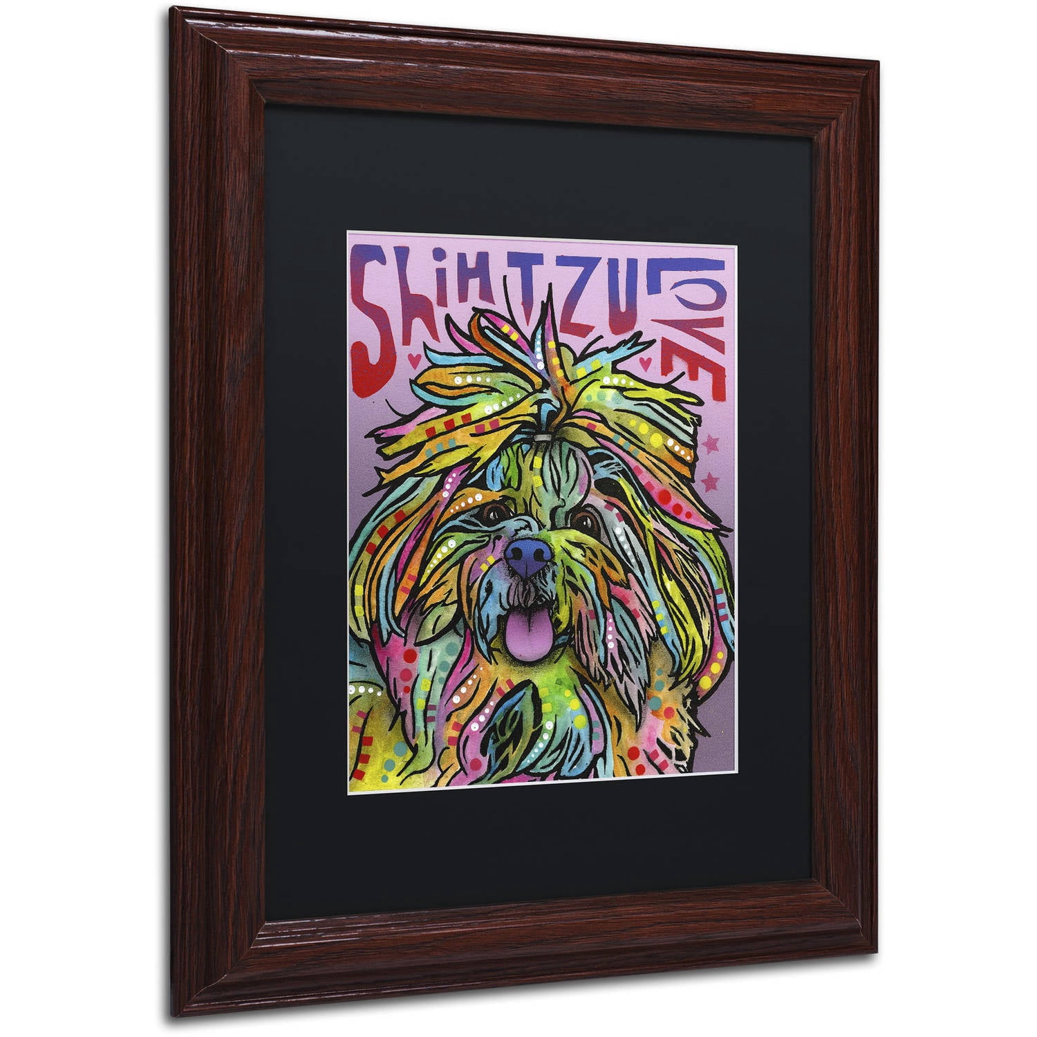 Trademark Fine Art 'Shih Tzu Luv' Canvas Art by Dean Russo, Black Matte, Wood Frame