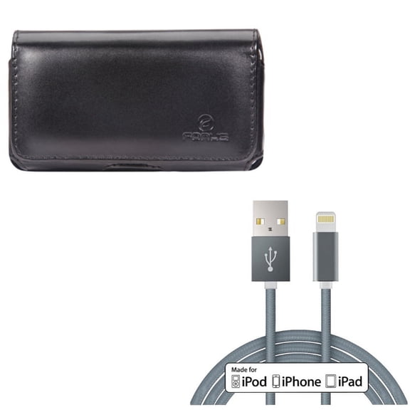 Case Belt Clip w MFi USB Cable for iPhone 8/7/6S/6 - Leather Swivel Holster Loops Cover, 10ft Certified Charger Cord Power Wire for iPhone 8/7/6S/6 Models